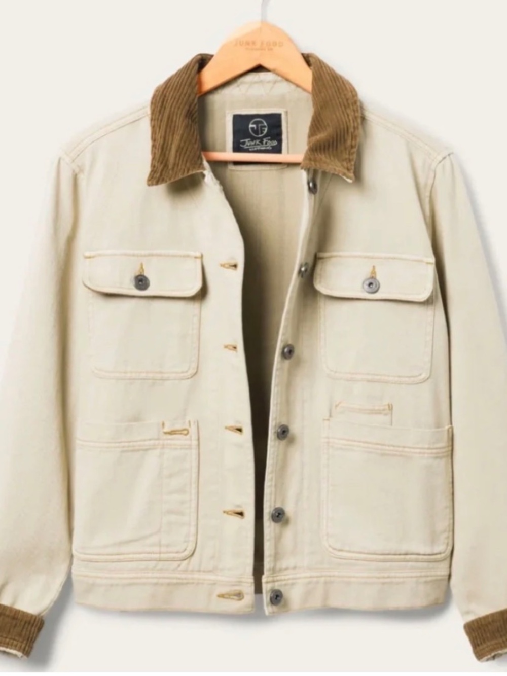 Junkfood Large Denim Corded Collar Chore Jacket